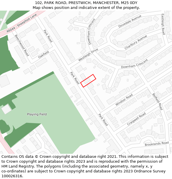 102, PARK ROAD, PRESTWICH, MANCHESTER, M25 0DY: Location map and indicative extent of plot