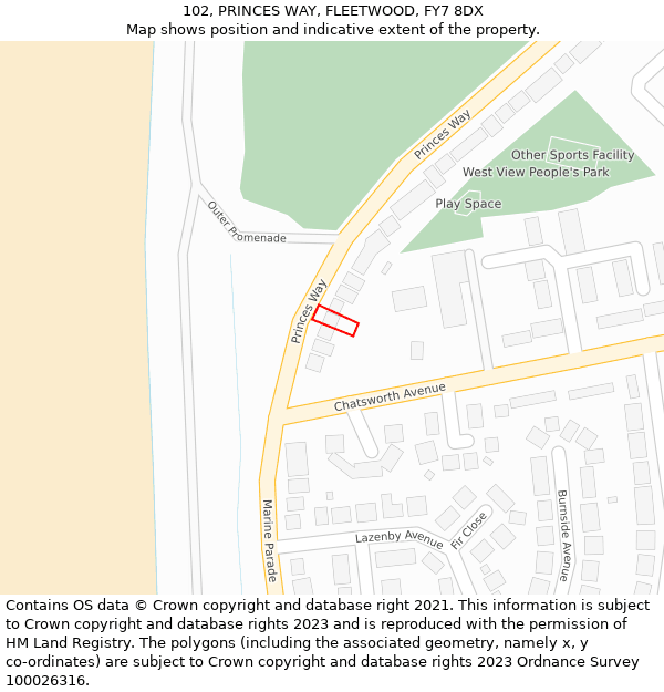 102, PRINCES WAY, FLEETWOOD, FY7 8DX: Location map and indicative extent of plot