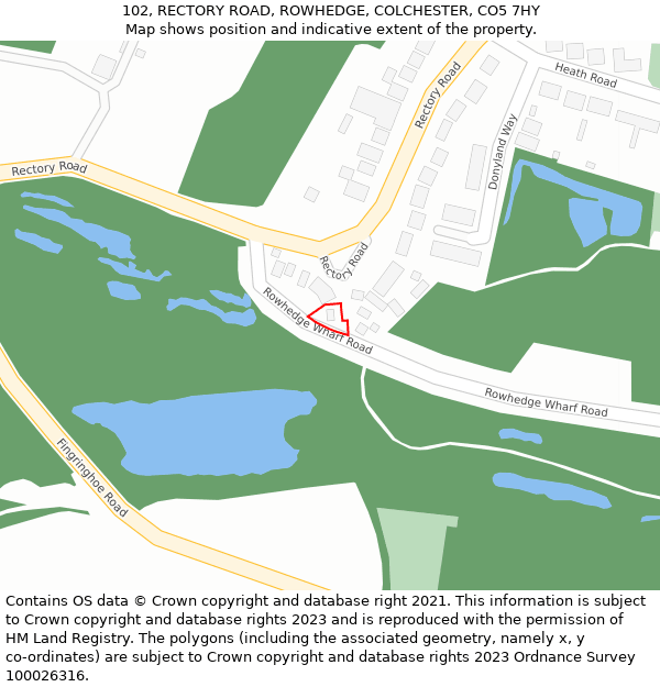 102, RECTORY ROAD, ROWHEDGE, COLCHESTER, CO5 7HY: Location map and indicative extent of plot