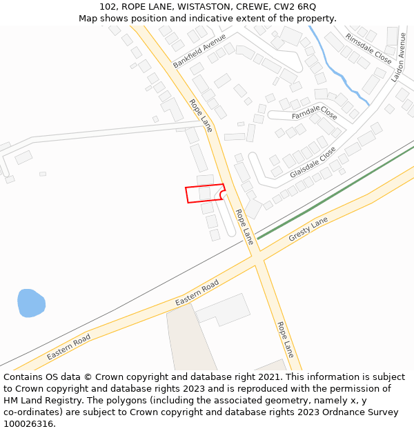 102, ROPE LANE, WISTASTON, CREWE, CW2 6RQ: Location map and indicative extent of plot