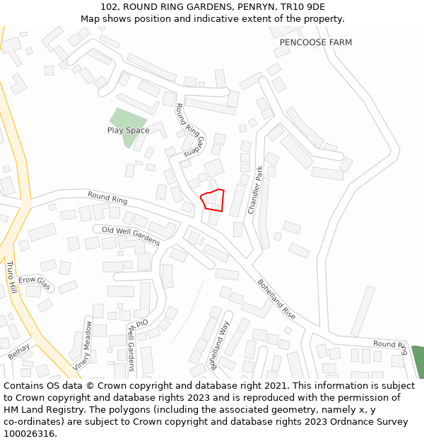 102, ROUND RING GARDENS, PENRYN, TR10 9DE: Location map and indicative extent of plot