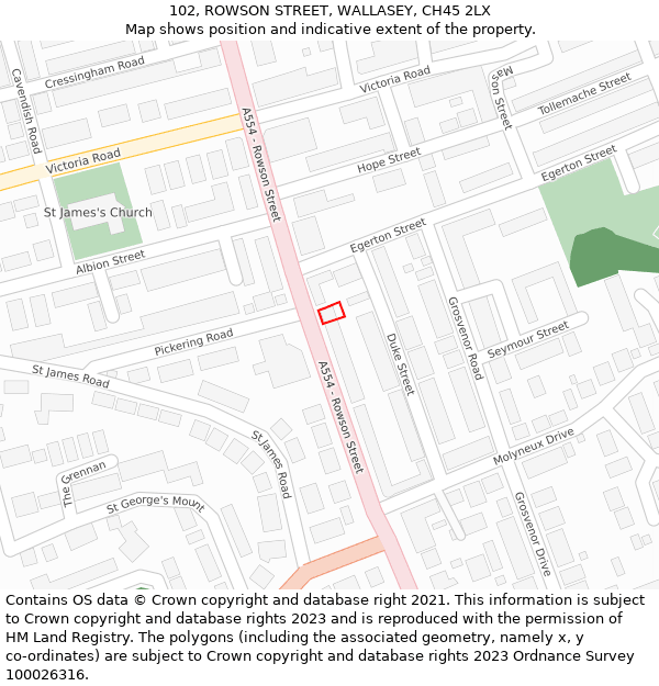 102, ROWSON STREET, WALLASEY, CH45 2LX: Location map and indicative extent of plot