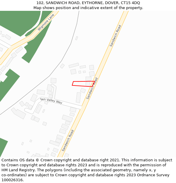 102, SANDWICH ROAD, EYTHORNE, DOVER, CT15 4DQ: Location map and indicative extent of plot