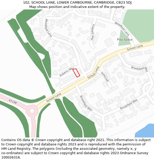 102, SCHOOL LANE, LOWER CAMBOURNE, CAMBRIDGE, CB23 5DJ: Location map and indicative extent of plot