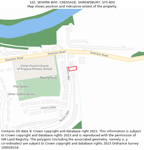 102, SEVERN WAY, CRESSAGE, SHREWSBURY, SY5 6DS: Location map and indicative extent of plot