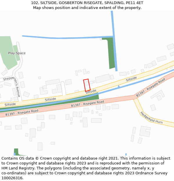 102, SILTSIDE, GOSBERTON RISEGATE, SPALDING, PE11 4ET: Location map and indicative extent of plot