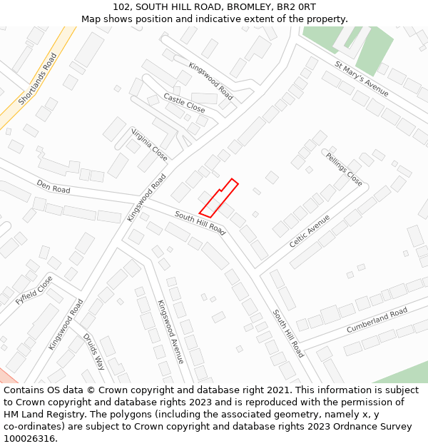 102, SOUTH HILL ROAD, BROMLEY, BR2 0RT: Location map and indicative extent of plot