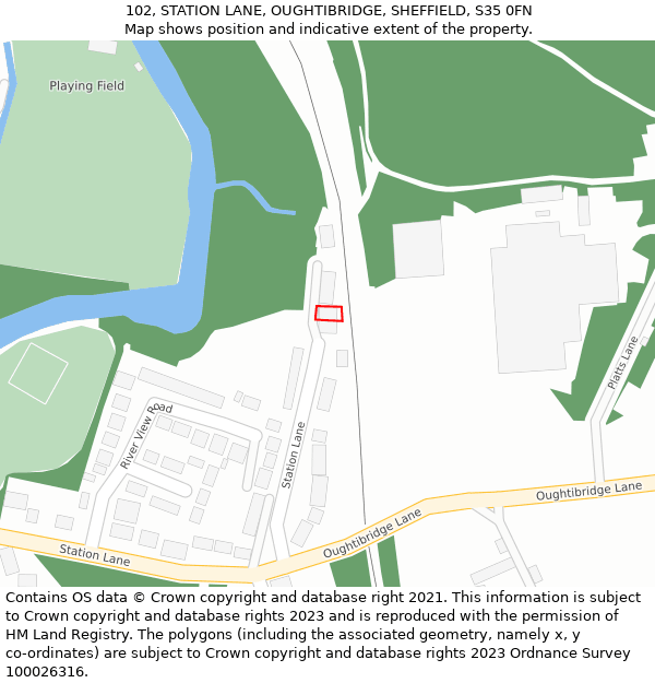 102, STATION LANE, OUGHTIBRIDGE, SHEFFIELD, S35 0FN: Location map and indicative extent of plot