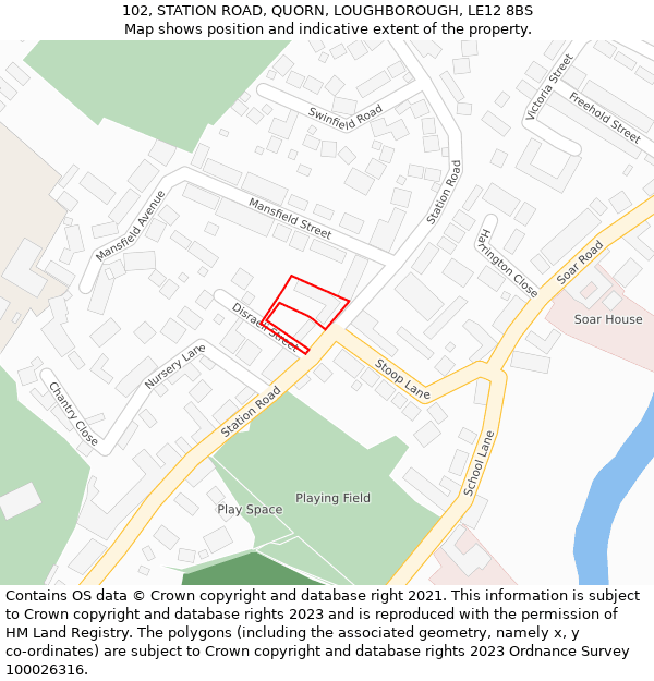 102, STATION ROAD, QUORN, LOUGHBOROUGH, LE12 8BS: Location map and indicative extent of plot