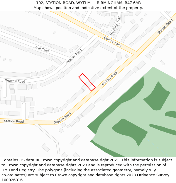 102, STATION ROAD, WYTHALL, BIRMINGHAM, B47 6AB: Location map and indicative extent of plot
