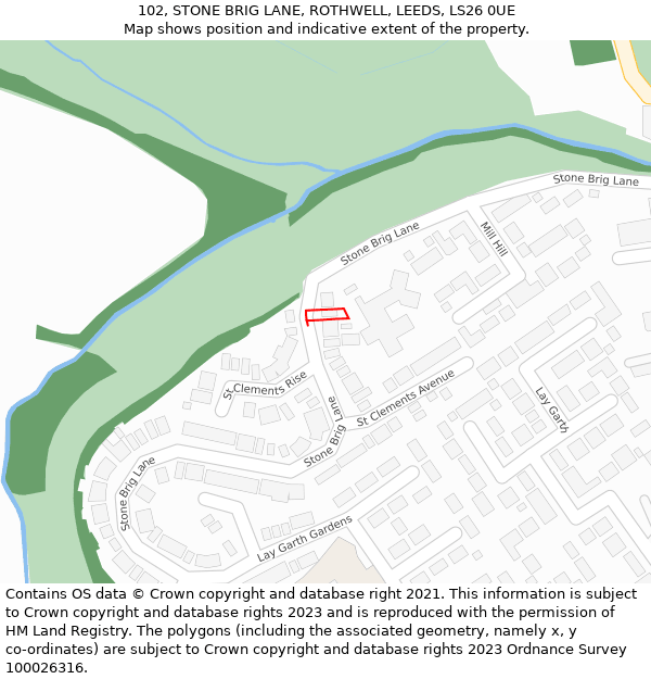 102, STONE BRIG LANE, ROTHWELL, LEEDS, LS26 0UE: Location map and indicative extent of plot