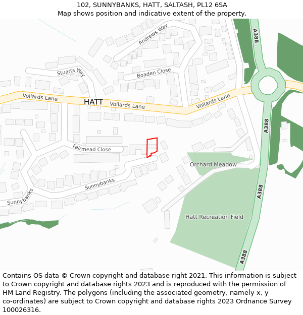 102, SUNNYBANKS, HATT, SALTASH, PL12 6SA: Location map and indicative extent of plot