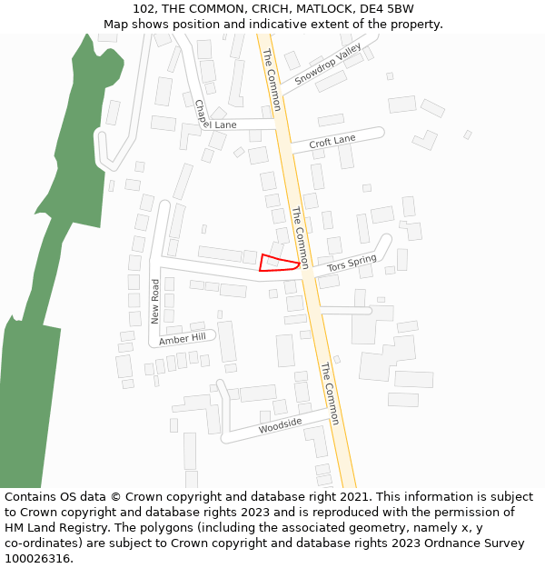 102, THE COMMON, CRICH, MATLOCK, DE4 5BW: Location map and indicative extent of plot