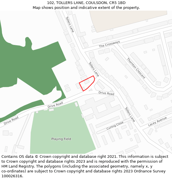 102, TOLLERS LANE, COULSDON, CR5 1BD: Location map and indicative extent of plot