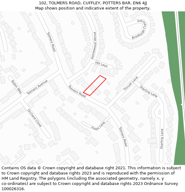 102, TOLMERS ROAD, CUFFLEY, POTTERS BAR, EN6 4JJ: Location map and indicative extent of plot