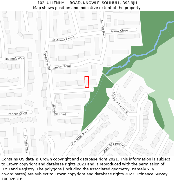 102, ULLENHALL ROAD, KNOWLE, SOLIHULL, B93 9JH: Location map and indicative extent of plot