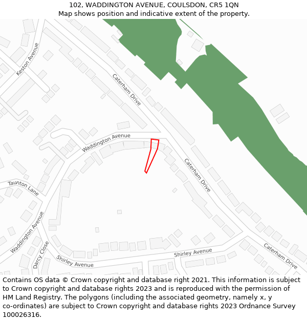 102, WADDINGTON AVENUE, COULSDON, CR5 1QN: Location map and indicative extent of plot