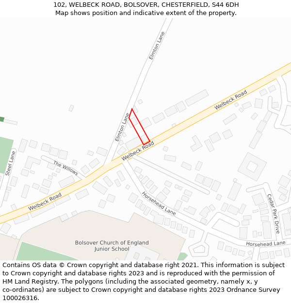 102, WELBECK ROAD, BOLSOVER, CHESTERFIELD, S44 6DH: Location map and indicative extent of plot