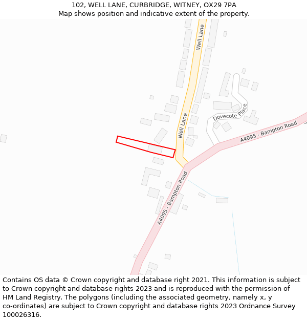 102, WELL LANE, CURBRIDGE, WITNEY, OX29 7PA: Location map and indicative extent of plot