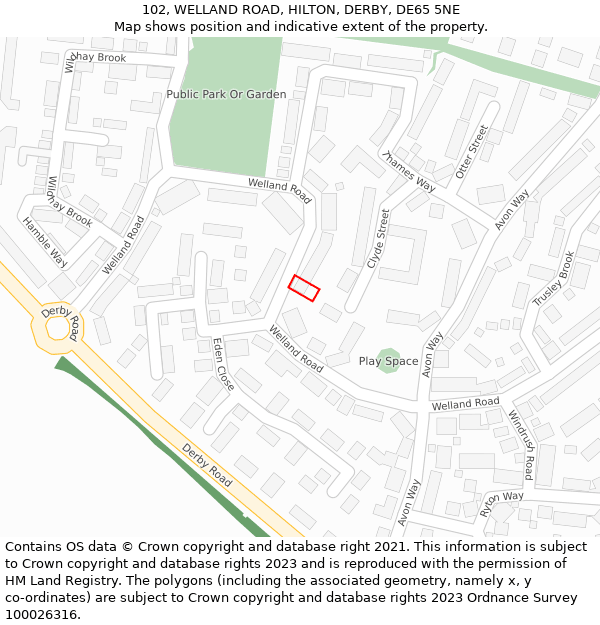 102, WELLAND ROAD, HILTON, DERBY, DE65 5NE: Location map and indicative extent of plot