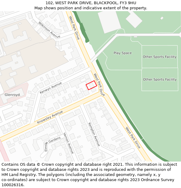 102, WEST PARK DRIVE, BLACKPOOL, FY3 9HU: Location map and indicative extent of plot