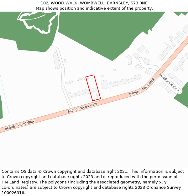 102, WOOD WALK, WOMBWELL, BARNSLEY, S73 0NE: Location map and indicative extent of plot