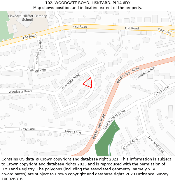 102, WOODGATE ROAD, LISKEARD, PL14 6DY: Location map and indicative extent of plot