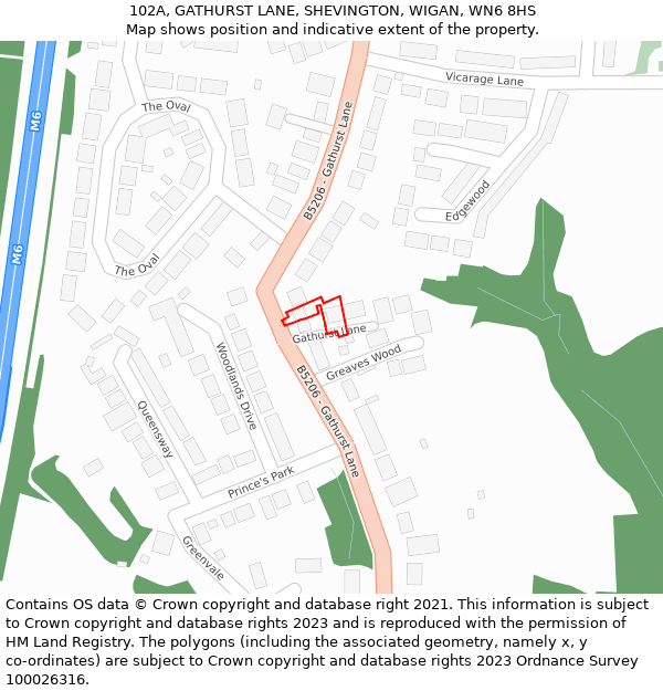 102A, GATHURST LANE, SHEVINGTON, WIGAN, WN6 8HS: Location map and indicative extent of plot