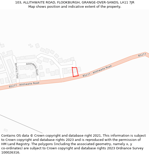 103, ALLITHWAITE ROAD, FLOOKBURGH, GRANGE-OVER-SANDS, LA11 7JR: Location map and indicative extent of plot