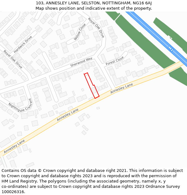 103, ANNESLEY LANE, SELSTON, NOTTINGHAM, NG16 6AJ: Location map and indicative extent of plot