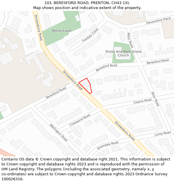 103, BERESFORD ROAD, PRENTON, CH43 1XL: Location map and indicative extent of plot