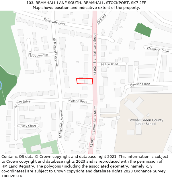 103, BRAMHALL LANE SOUTH, BRAMHALL, STOCKPORT, SK7 2EE: Location map and indicative extent of plot