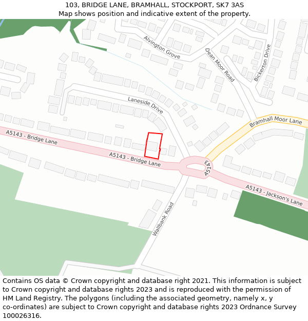 103, BRIDGE LANE, BRAMHALL, STOCKPORT, SK7 3AS: Location map and indicative extent of plot