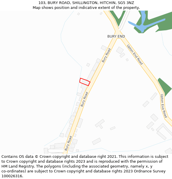 103, BURY ROAD, SHILLINGTON, HITCHIN, SG5 3NZ: Location map and indicative extent of plot