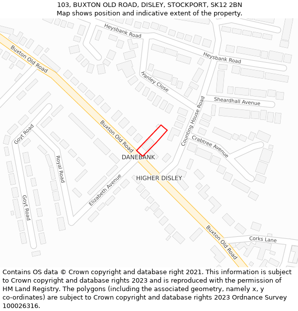 103, BUXTON OLD ROAD, DISLEY, STOCKPORT, SK12 2BN: Location map and indicative extent of plot