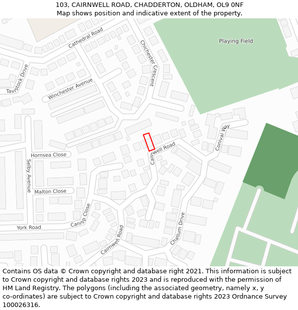 103, CAIRNWELL ROAD, CHADDERTON, OLDHAM, OL9 0NF: Location map and indicative extent of plot