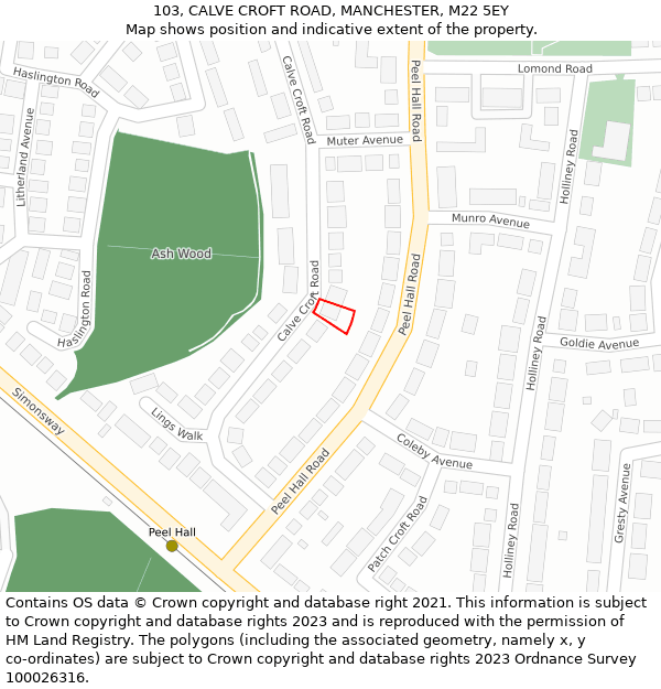 103, CALVE CROFT ROAD, MANCHESTER, M22 5EY: Location map and indicative extent of plot