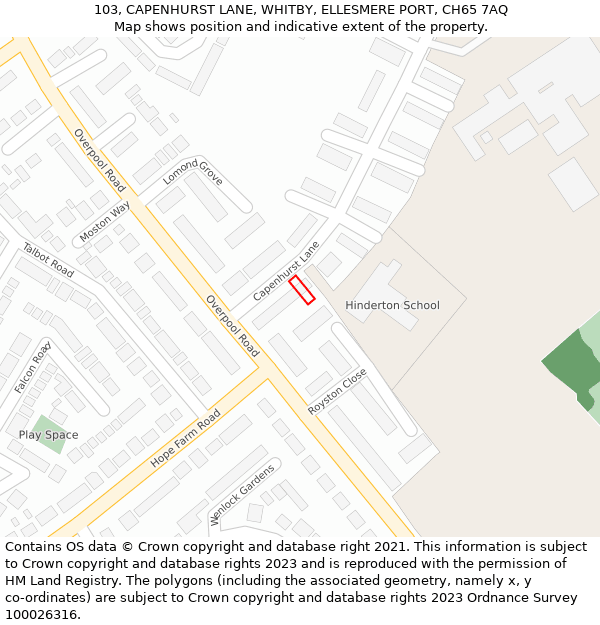 103, CAPENHURST LANE, WHITBY, ELLESMERE PORT, CH65 7AQ: Location map and indicative extent of plot