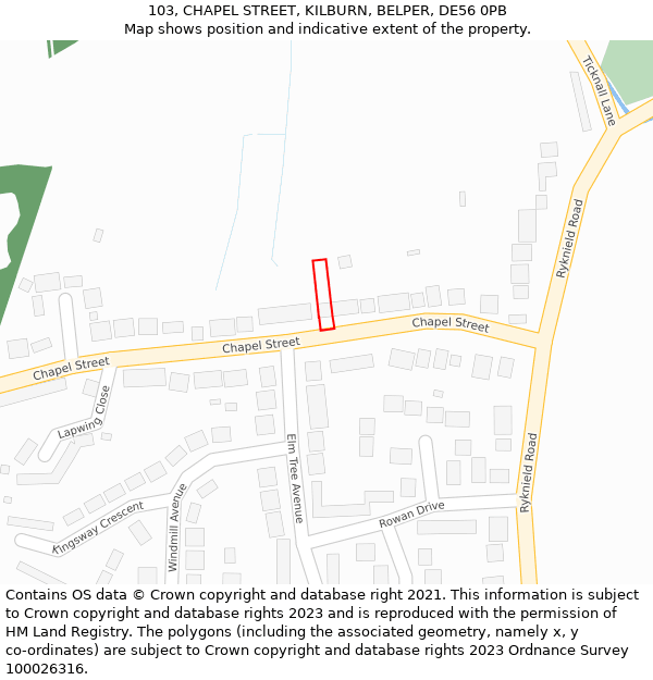 103, CHAPEL STREET, KILBURN, BELPER, DE56 0PB: Location map and indicative extent of plot