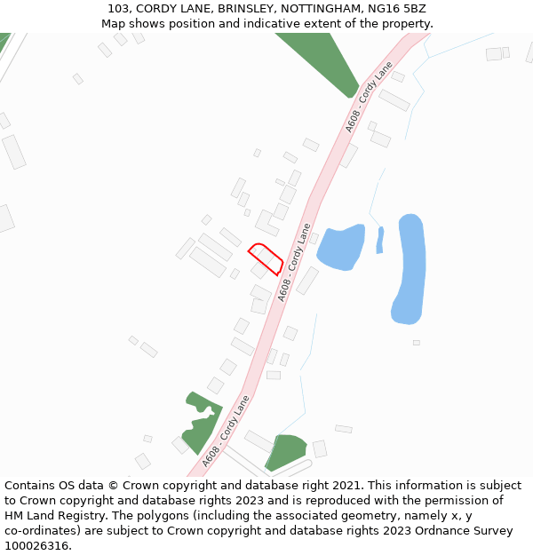 103, CORDY LANE, BRINSLEY, NOTTINGHAM, NG16 5BZ: Location map and indicative extent of plot