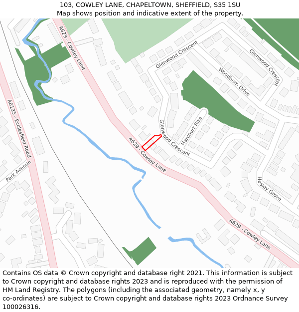 103, COWLEY LANE, CHAPELTOWN, SHEFFIELD, S35 1SU: Location map and indicative extent of plot