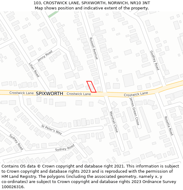 103, CROSTWICK LANE, SPIXWORTH, NORWICH, NR10 3NT: Location map and indicative extent of plot