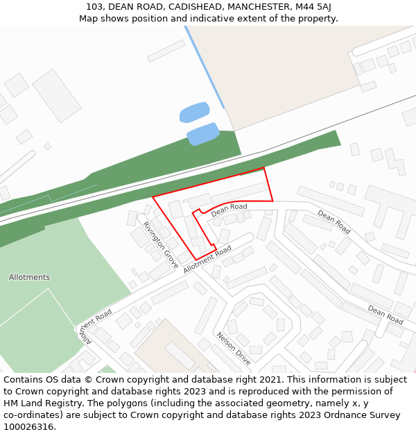 103, DEAN ROAD, CADISHEAD, MANCHESTER, M44 5AJ: Location map and indicative extent of plot