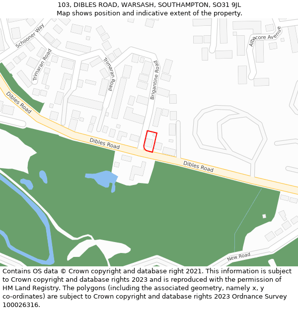 103, DIBLES ROAD, WARSASH, SOUTHAMPTON, SO31 9JL: Location map and indicative extent of plot