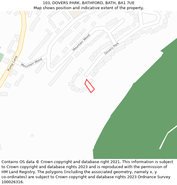 103, DOVERS PARK, BATHFORD, BATH, BA1 7UE: Location map and indicative extent of plot