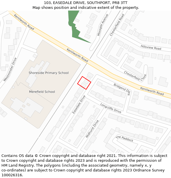 103, EASEDALE DRIVE, SOUTHPORT, PR8 3TT: Location map and indicative extent of plot