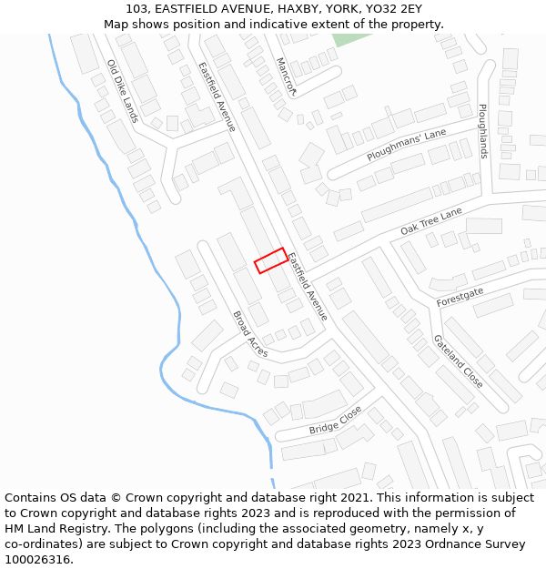 103, EASTFIELD AVENUE, HAXBY, YORK, YO32 2EY: Location map and indicative extent of plot