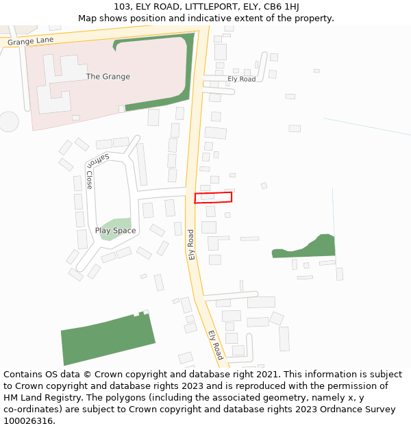 103, ELY ROAD, LITTLEPORT, ELY, CB6 1HJ: Location map and indicative extent of plot