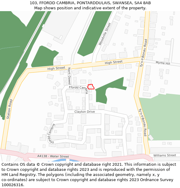 103, FFORDD CAMBRIA, PONTARDDULAIS, SWANSEA, SA4 8AB: Location map and indicative extent of plot