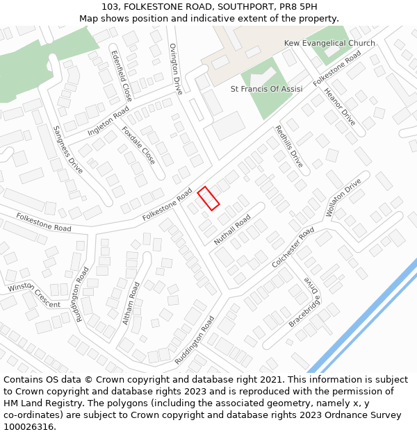 103, FOLKESTONE ROAD, SOUTHPORT, PR8 5PH: Location map and indicative extent of plot